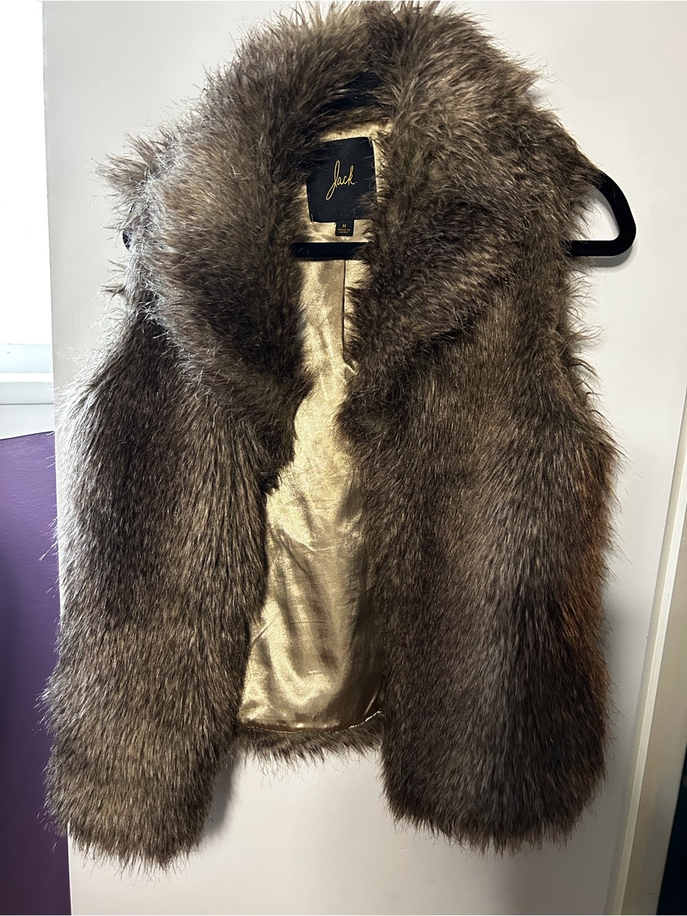 Jack by BB Dakota Brown Faux Fur Vest with Gold Label